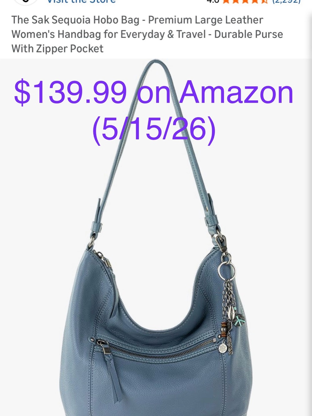 BNNT: The Sak “Sequoia” Blue/Grey All-Leather Hobo Bag with Charm Accent - Picture 14 of 14